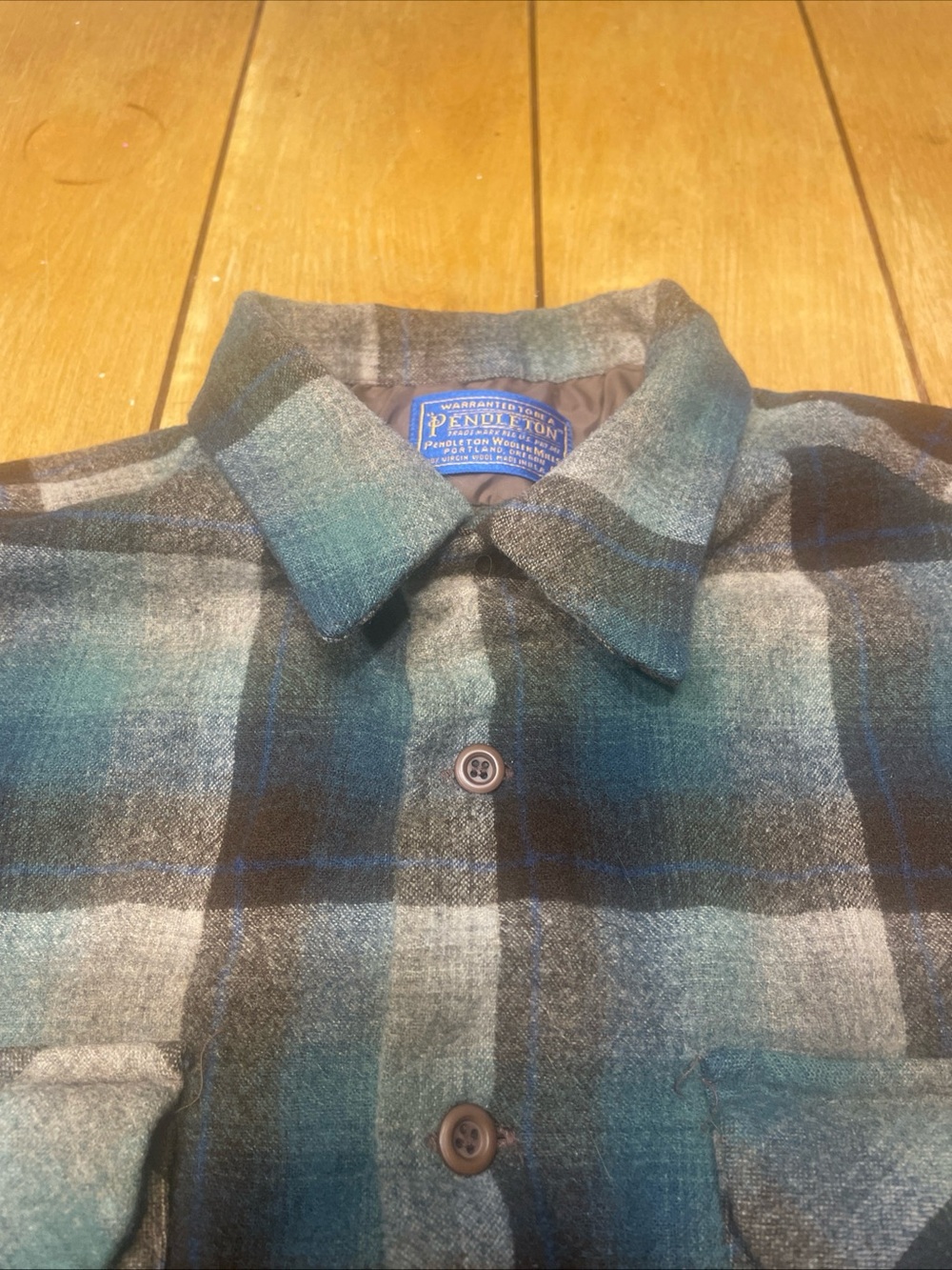 Pendleton Board Shirt 100% Wool Teal and Black Plaid Button Up Made in USA